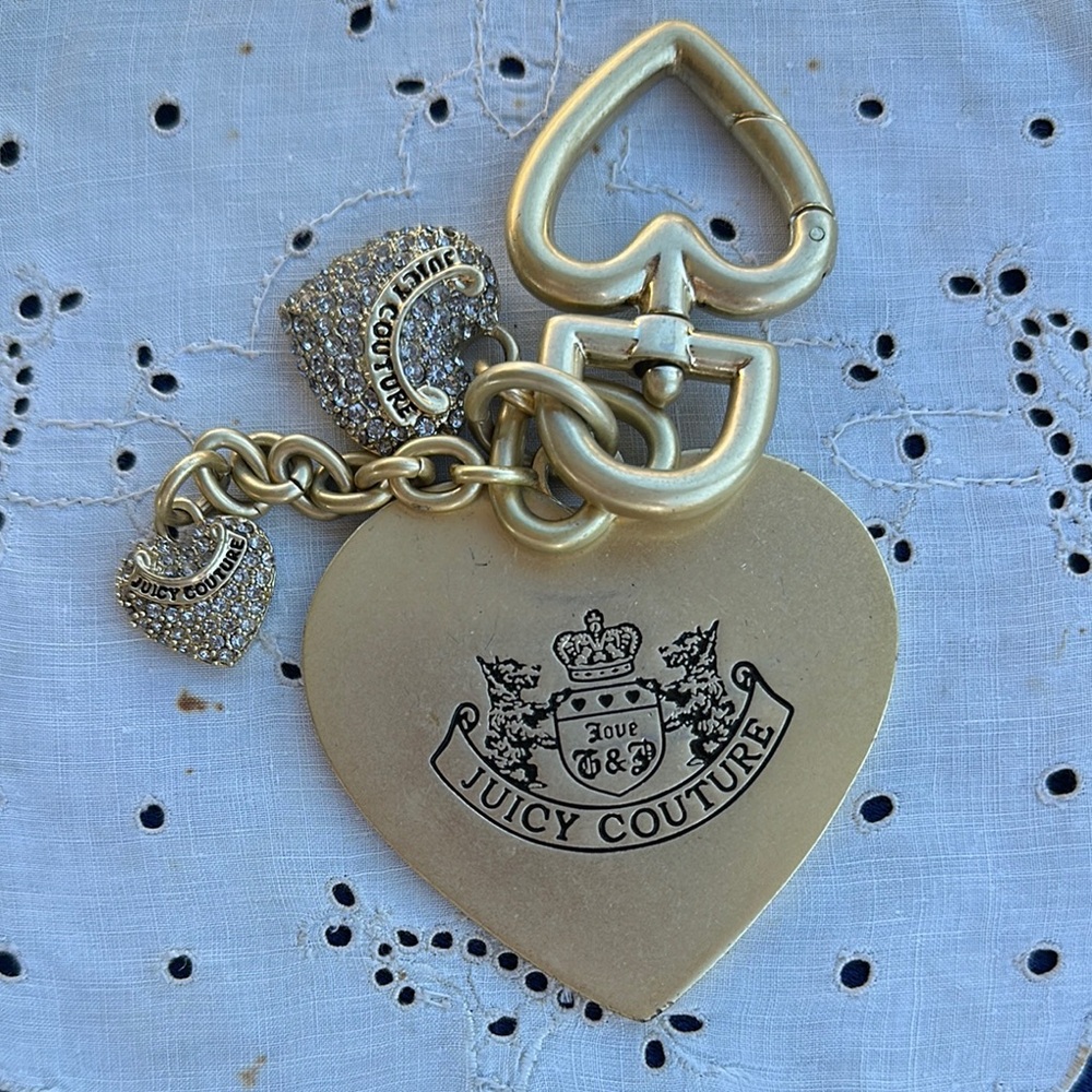 Vintage Juicy Couture Large Bag Charm Rhinestone Hearts - Picture 2 of 5